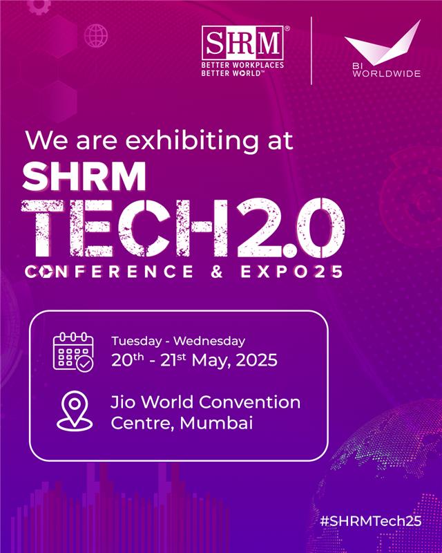 We’re excited to exhibit at #SHRMTech 2.0 Conference &amp; Expo 25 on 20th-21st May, 2025 at Jio World Convention Centre, Mumbai. Together, let’s shape the future of talent! 2500+ HR &amp; business leaders |100+ HR &amp; tech solutions |250+ visionary speakers. Visit: biworldwide.com/en-in/