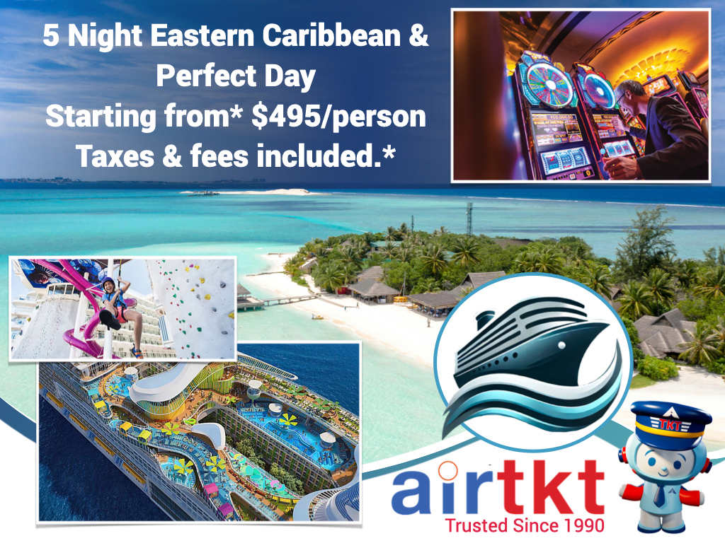 AirTkt's tweet photo. ποΈβ¨ AirTkt β 5 Nights of Caribbean Bliss!
Cruise the Eastern Caribbean & enjoy a Perfect Day at CocoCay! πποΈ Your tropical adventure starts here:
π² https://t.co/FeQGcddGp0
π‘ Tip: Snorkeling at CocoCay is a must! π
#Airtkt #EasternCaribbean #PerfectDayCocoCay #CruiseDeals https://t.co/T48aBlHeVD