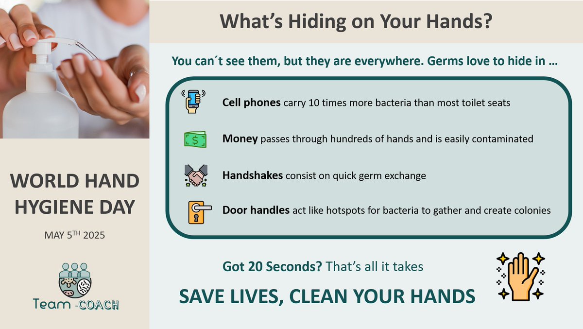 🗓️Today is World #HandHygiene Day ✋🫧

🧠Did you know that you only need 20 seconds to save lives? ⏰

YES, it is as easy as cleaning your hands to prevent 
and control the spread of infectious diseases! 🦠

SAVE LIVES, CLEAN YOUR HANDS <a href="/EU_HaDEA/">HaDEA</a> #EU4Health