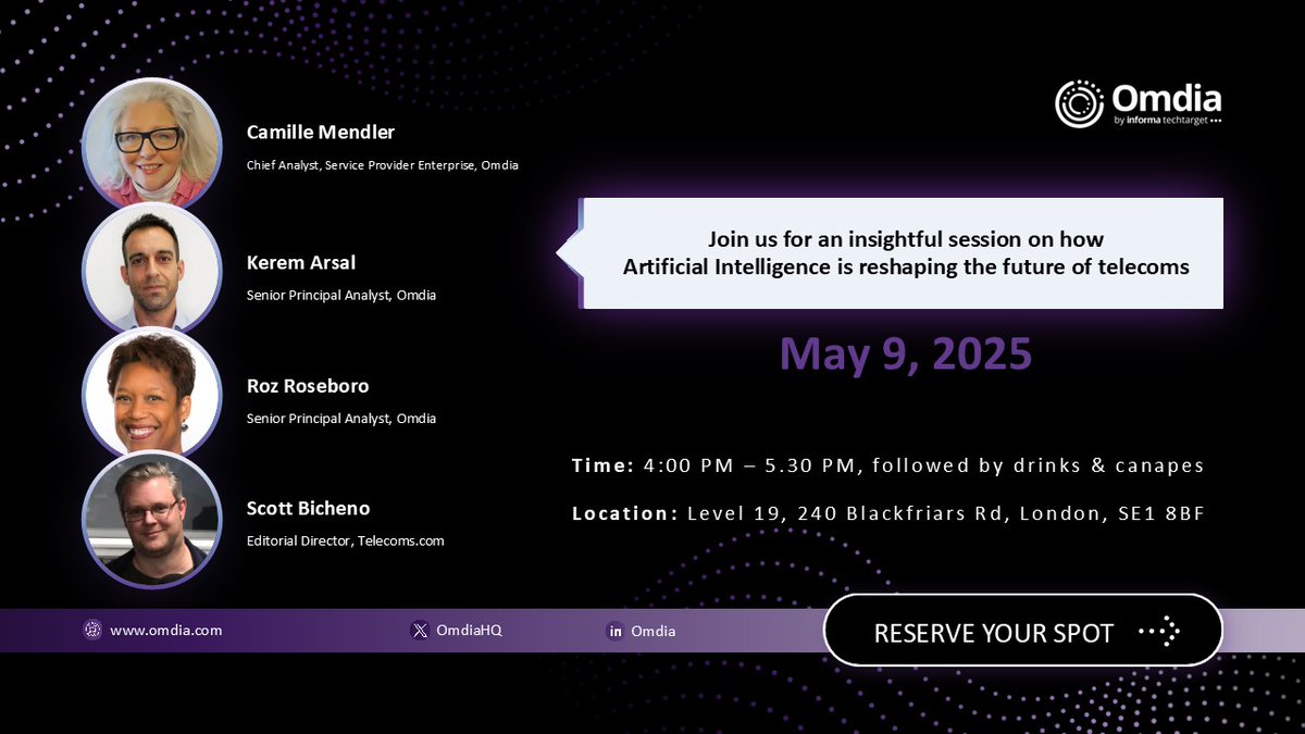 Hosted by Telecoms.com Editorial Director, <a href="/scottbicheno/">Scott Bicheno</a>, join <a href="/OmdiaHQ/">Omdia</a> analysts Camille Mendler, Kerem Arsal, Roz Roseboro and for an insightful session on how artificial intelligence is reshaping the future of telecoms. RSVP here: pages.omdia.informa.com/telco-ai-event…