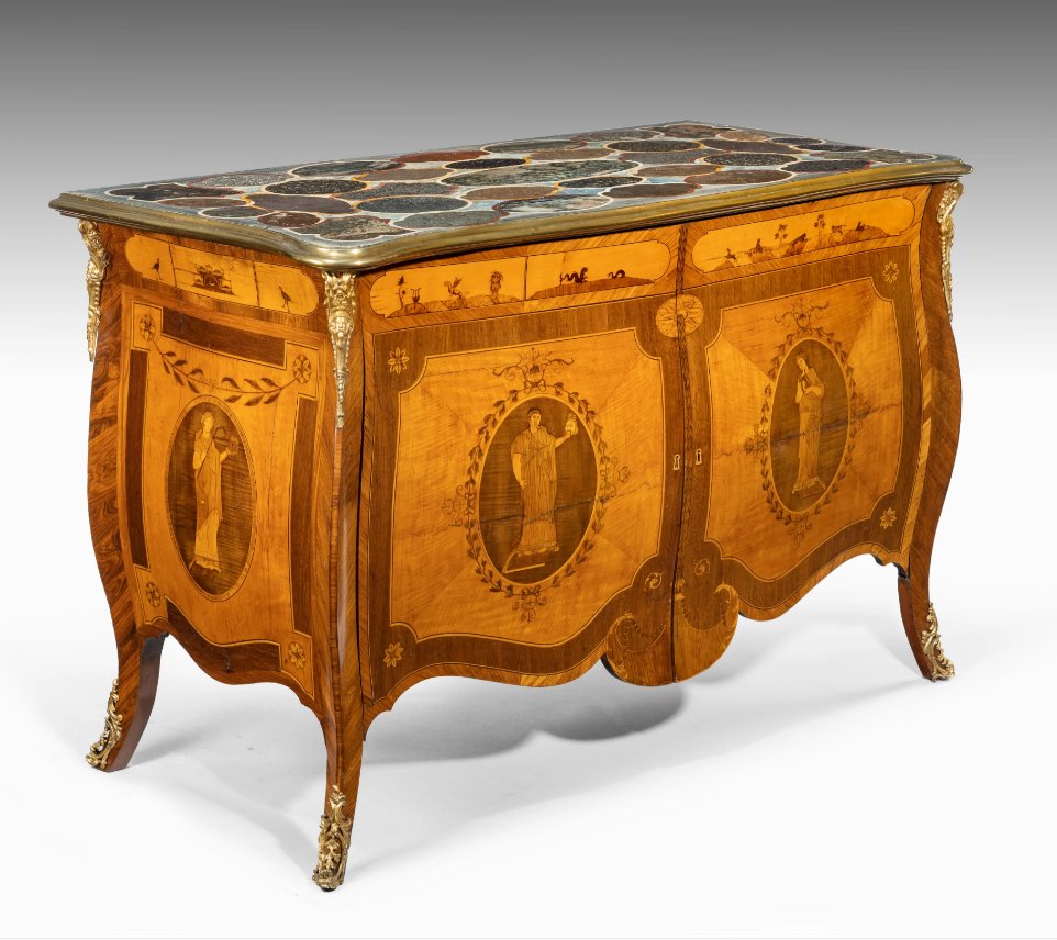 This elegant commode features engraved inset panels designed after plates in Tommaso Piroli’s Le Antichità di Ercolano Esposte (a volume of images of objects from the excavation of Herculaneum).

Townley commode, c. 1770, @thomascoulborn

#AntiqueOfTheDay