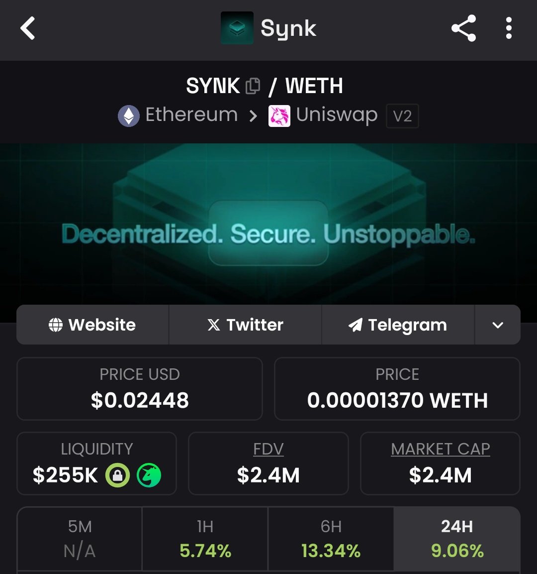 DeFi_Paanda's tweet image. $SYNK @Synk_ws is still sub 10million, one of the best team in the town.

SYNK is building #DeOS, it&apos;s the only privacy token I am holding &amp;amp; thinking it will do good.