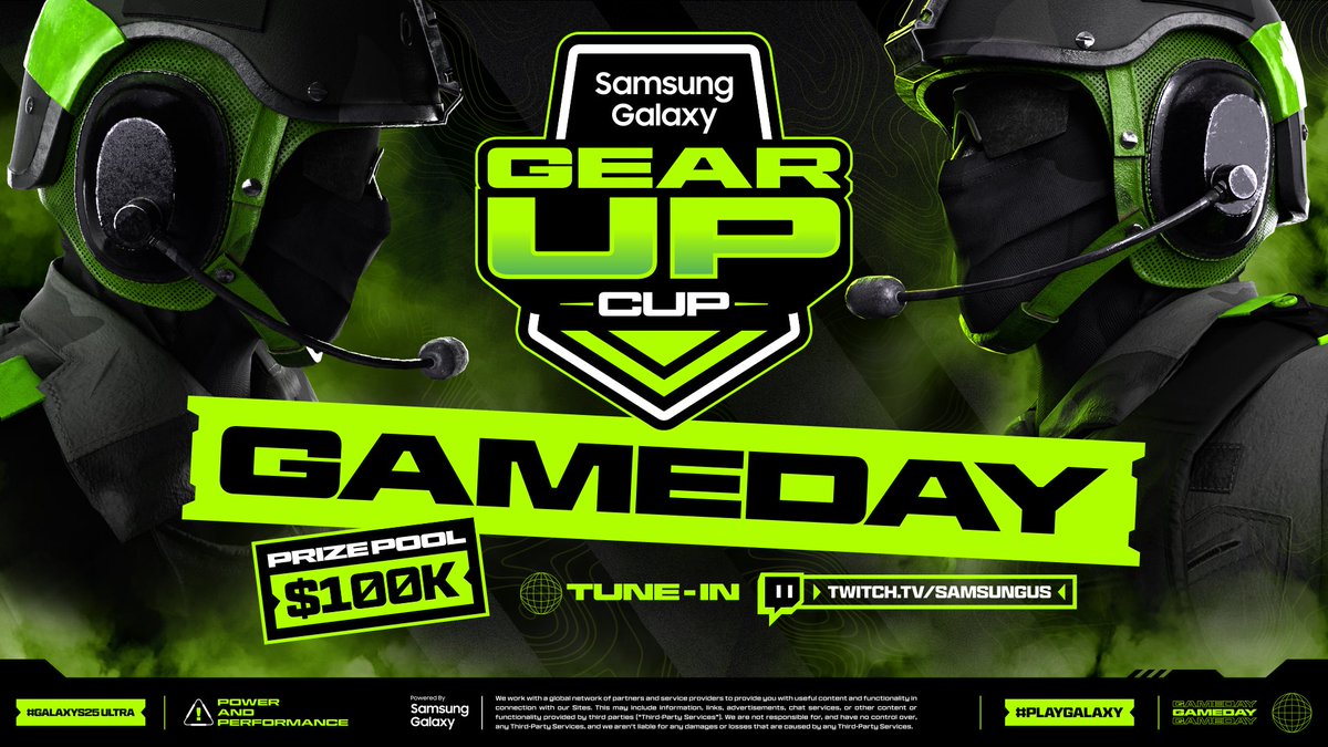It's #GalaxyGearUp Cup GAMEDAY! 🔥

Tune into twitch.tv/samsungus at 3pm PT for all the action, Finals start at 5pm PT 🙏 Let's get it!

#GalaxyS25 Ultra #PlayGalaxy