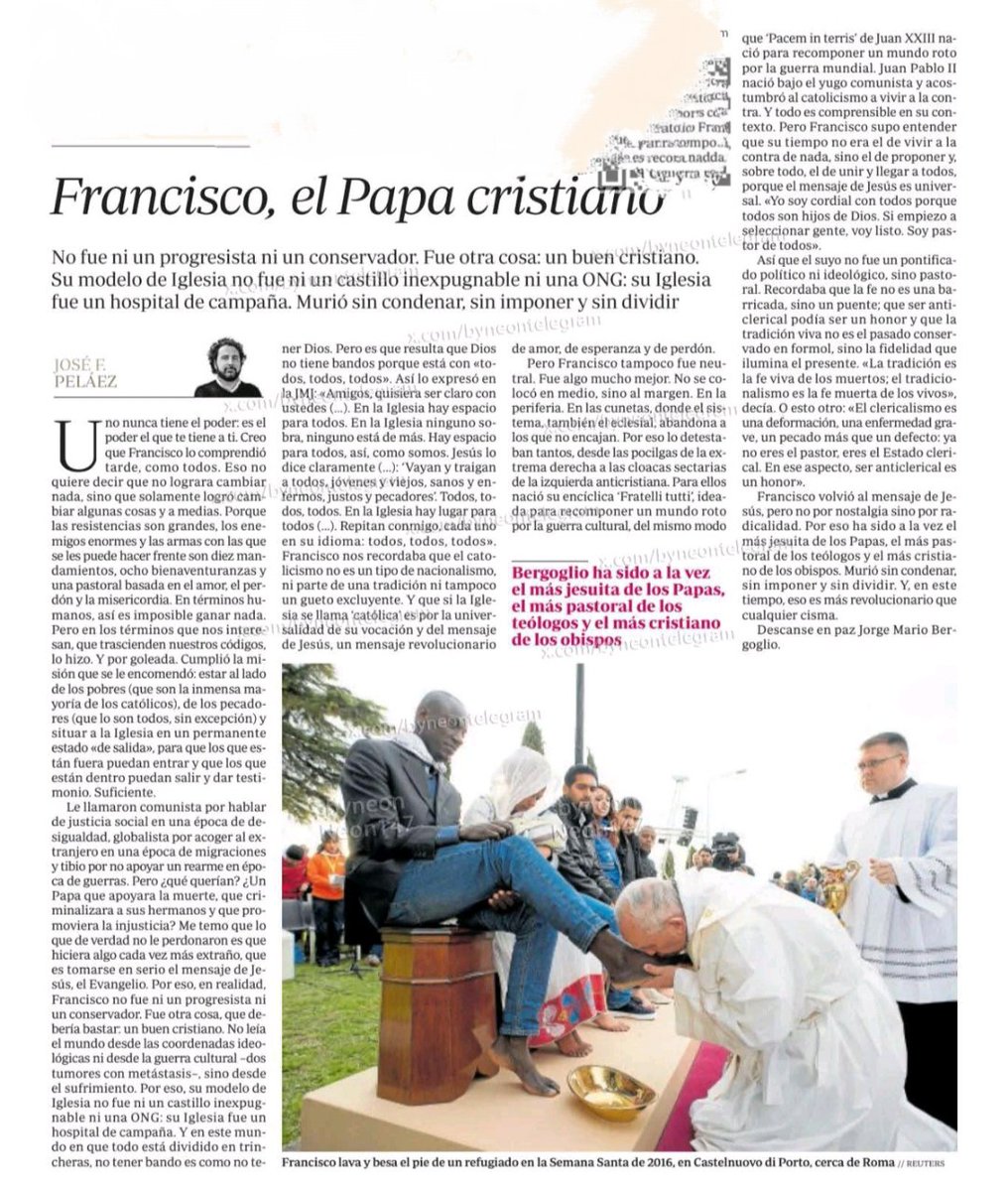 🪔 Fermín Negre 🎏 (@ferminnegre) on Twitter photo De todo lo que he leído esta semana, que es mucho, sobre el papa Francisco, me quedo con esta maravilla de <a href="/MagfcoMargarito/">José F. Peláez</a>
Gracias por escribirlo.
👇 De todo lo que he leído esta semana, que es mucho, sobre el papa Francisco, me quedo con esta maravilla de <a href="/MagfcoMargarito/">José F. Peláez</a>
Gracias por escribirlo.
👇