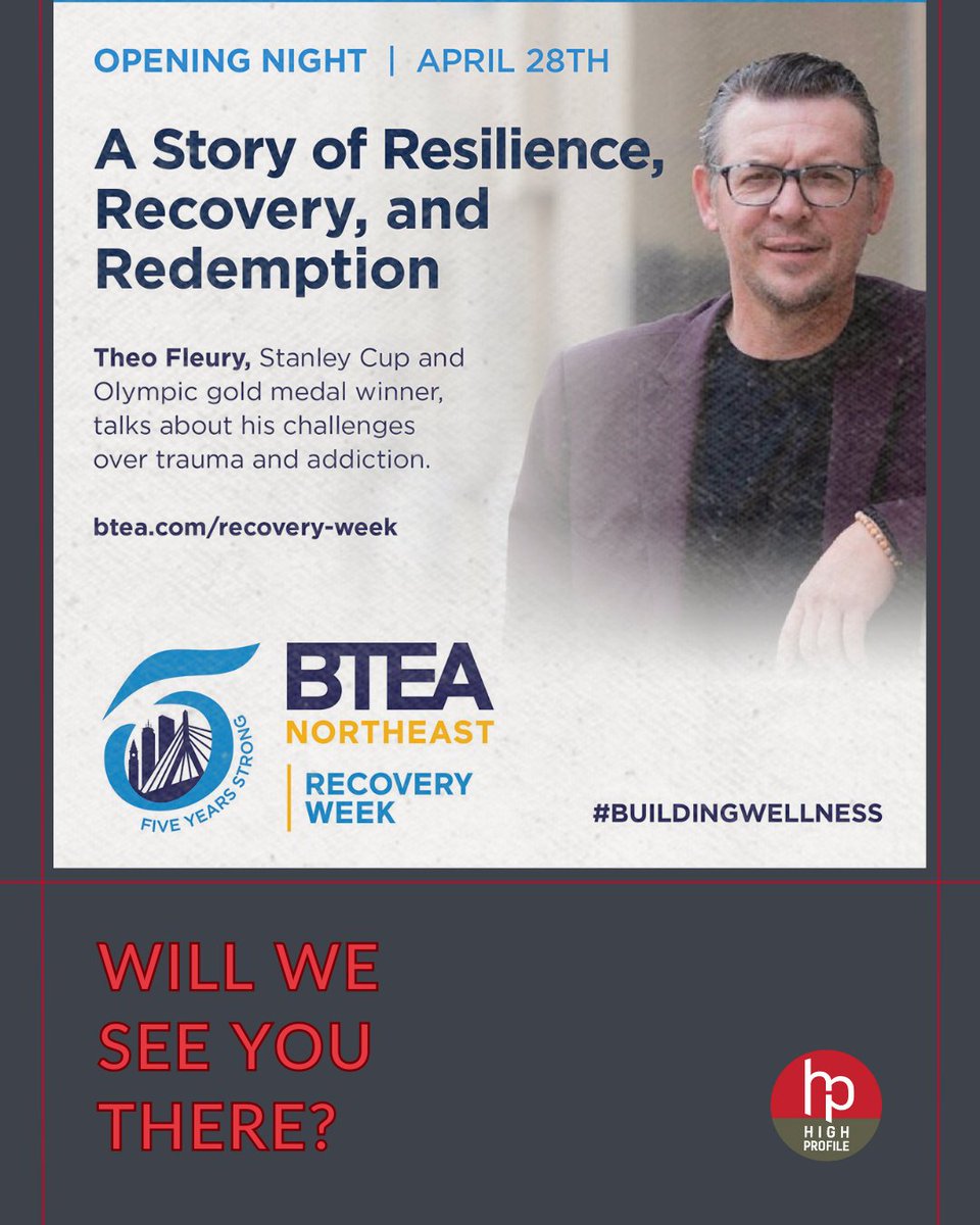 highpromonthly's tweet image. 3 DAYS AWAY! 

🗓 Monday, April 28 | ⏰ 4–6PM
📍 Florian Hall, Boston

Featuring guest speakers Martin J. Walsh and Theo Fleury, this free event is open to all—coworkers, friends, and families welcome.

Registration required.

#RecoveryWeek #MentalHealthAwareness #BTEANortheast