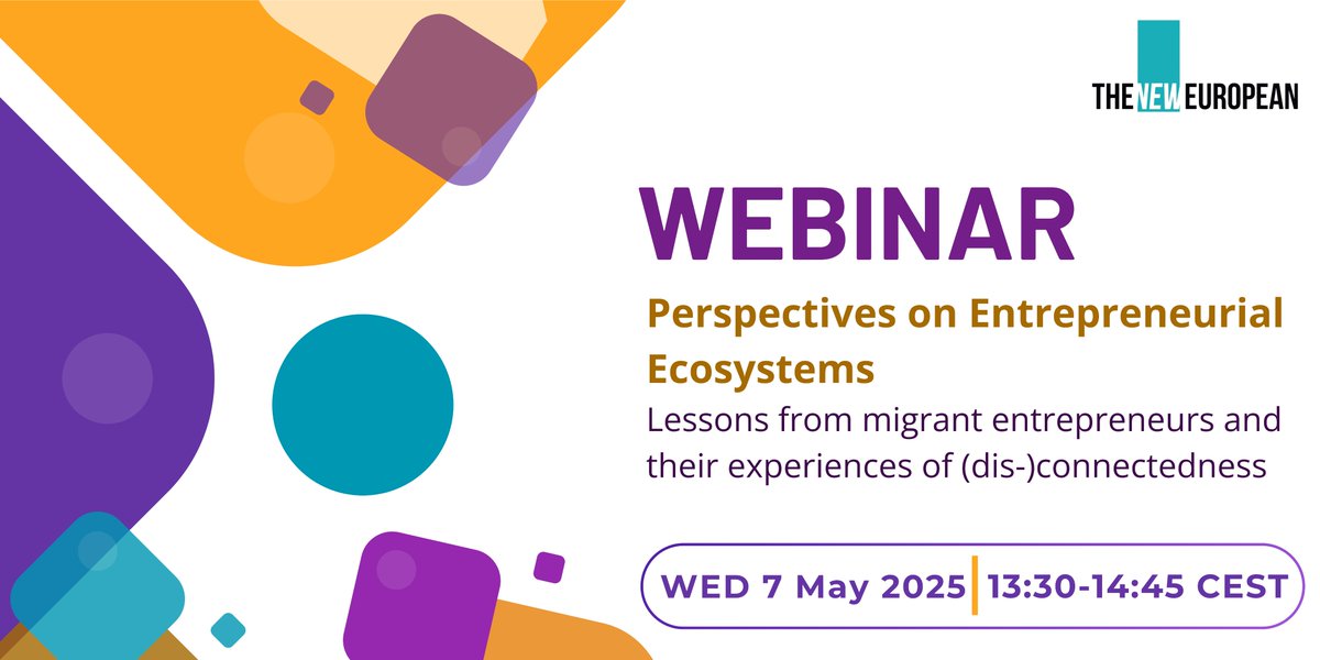 🚀 Migrant entrepreneurs power Europe's innovation &amp; resilience—but face many barriers: lack of access to networks, support &amp; recognition.
Join us for a webinar on building more inclusive entrepreneurial ecosystems.
📅7 May, 13:30-14:45
🔗us06web.zoom.us/meeting/regist…