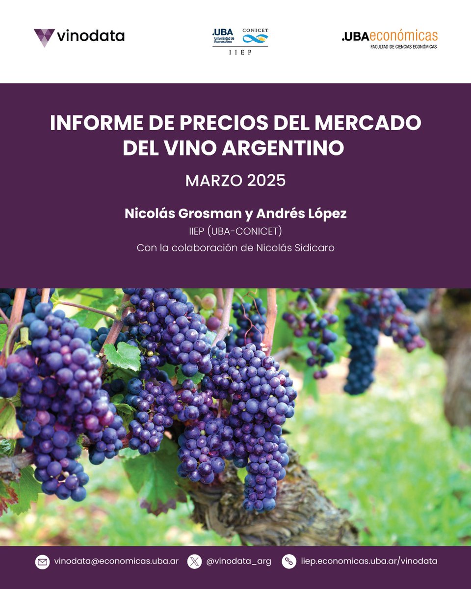 🔔NUEVA PUBLICACIÓN🔔 

🍇🍷📊🍇🍷📊🍇 

📔 Informe de precios del mercado del vino argentino - Marzo 2025 <a href="/Vinodata_arg/">Vinodata</a> 

✍️ <a href="/nicogrosman/">Nicolas Grosman</a> 
✍️ <a href="/anlopez1962/">Andres Lopez</a> 
Colaboración de <a href="/NicolasSidicaro/">Nicolás Sidicaro</a> 

🔗iiep.economicas.uba.ar/vinodata/wp-co…