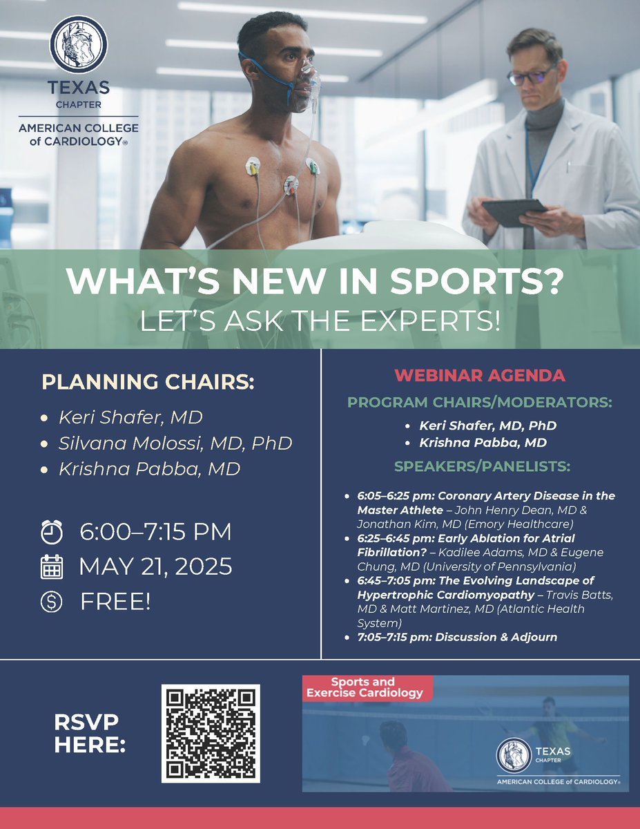 Join our Sports and Exercise Cardiology section for a FREE Webinar on May 21. We've got experts from Emory, Penn and the Atlantic Health System joining us. Don't miss it!