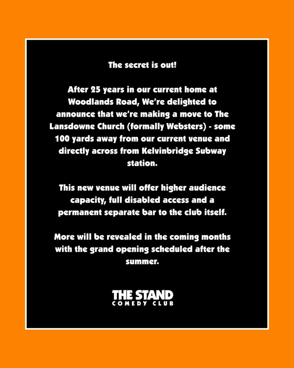 Well that's some STAND up news! 🙌

We can't wait for this amazing new venue for The Stand Comedy Club, Glasgow 🔥

#gicf #standcomedycomedyclub