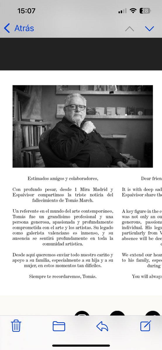 STTL. Tomàs March, un grande del galerismo. Un fuerte abrazo a todos sus amigos y familiares