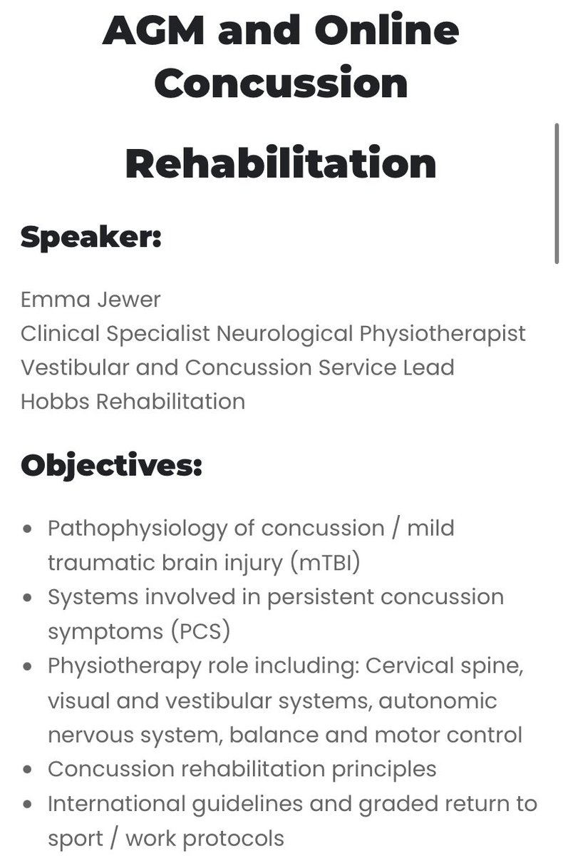 Just 3 days to go! Join us on Mon 28 April at 19:30 for an evening lecture on concussion/mTBI &amp; the physio role with Specialist Physio Emma Jewer from <a href="/HobbsRehab/">Hobbs Rehabilitation</a> as well as our South East ACPIN AGM! Don’t miss out!! Book here: acpin.net/events/south-e… #concussion #mTBI <a href="/ACPIN_UK/">ACPIN</a>