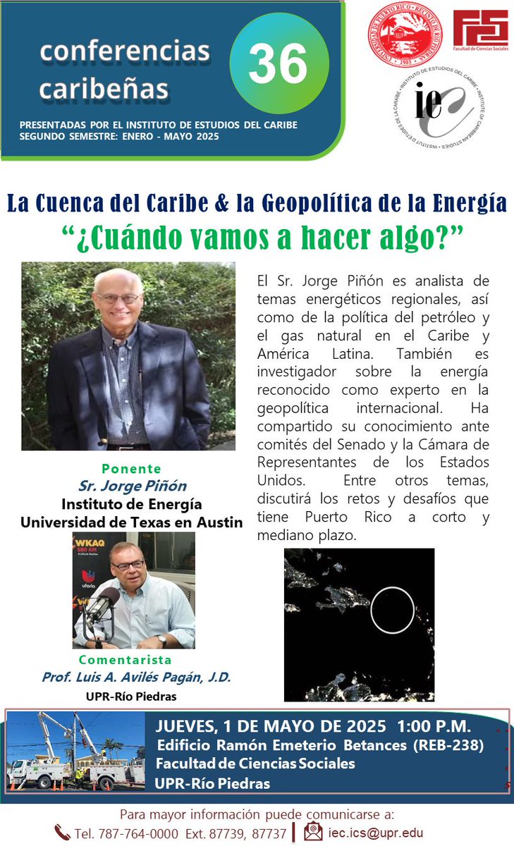 Separen la fecha, el próximo 1 de mayo. ¡Porque las trabajadoras y trabajadores necesitan energía! Conferencia de pertinencia en el <a href="/IECICSUPR/">Instituto de Estudios del Caribe UPRRP</a> <a href="/uprrp/">UPR Río Piedras</a>. De interés para <a href="/WKAQ580/">WKAQ 580</a> <a href="/ElNuevoDia/">El Nuevo Día</a> <a href="/noticel/">NotiCel</a> <a href="/VoceroPR/">El Vocero de Puerto Rico</a> <a href="/radioislatv/">Radio Isla 1320</a> <a href="/JugandoPelotaPR/">Jugando Pelota Dura🇵🇷</a> <a href="/jayfonsecapr/">Jay Fonseca</a> <a href="/ListinDiario/">LISTÍN DIARIO</a> <a href="/LeninPR/">Rafael Lenín López</a>