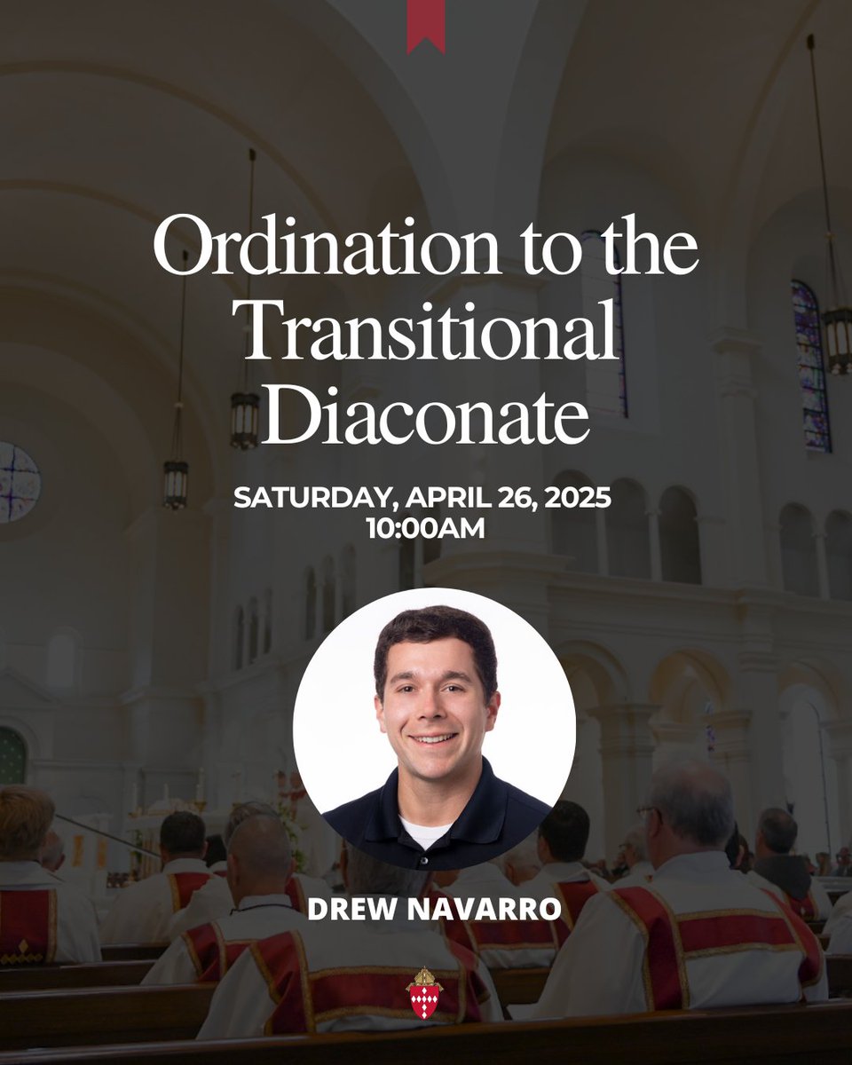 Tomorrow!
Join us as Drew Navarro takes an important step toward the priesthood through his Ordination to the Transitional Diaconate.

When? Saturday, April 26, 2025 - 10:00 AM

Watch live here--&gt;
youtube.com/live/EPh6zdIiS…