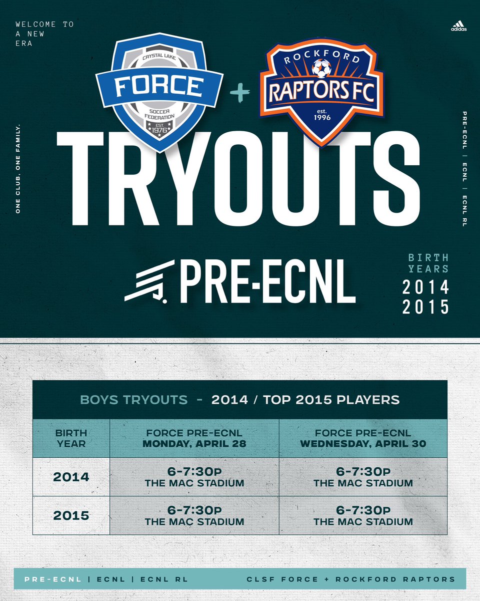 Ready to push yourself to the next level⁉️⤵️👀

Join us for <a href="/ECNLboys/">ECNL Boys</a> Pre-ECNL Tryouts this coming Monday and Wednesday at the MAC for 2014 and 2015 age groups!

Register TODAY☑️

 linktr.ee/clsfforce

#goforce #preecnl #ecnlboys #tryouts #letsgo