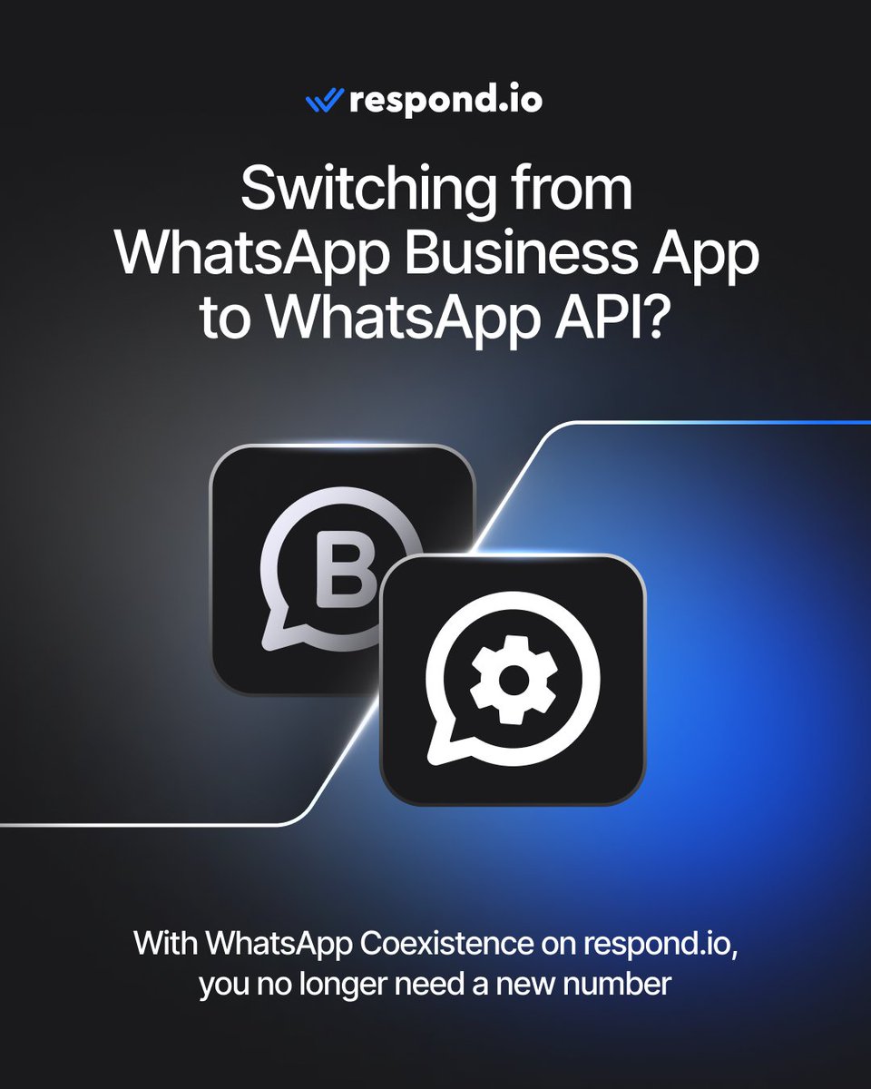respond_io's tweet image. Switching to WhatsApp API no longer means giving up your Business App 😮

With WhatsApp Coexistence on respond.io, you can use the same number on both. 
Keep your app while using WhatsApp API. Zero hassle.

Try it now → rspd.link/XgJF

#respondio #whatsapp