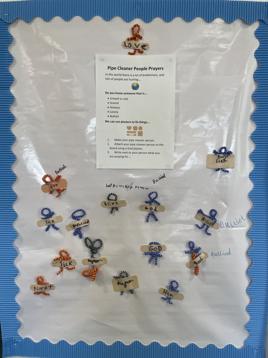This week in our prayer space - we made pipe cleaner prayers - the children really enjoyed making their person and asking God to help them x