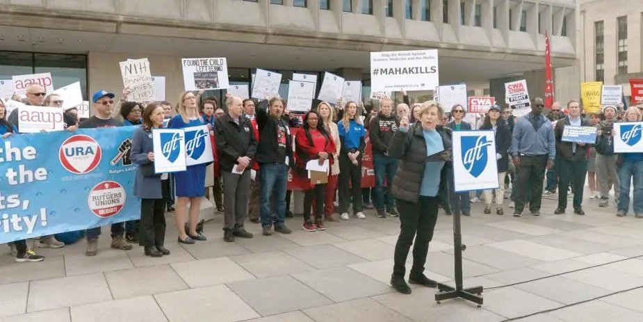 AFTunion's tweet photo. Economic fears may have helped Trump win a second term, but @rweingarten says “Americans don’t need a strongman promising to ‘fix’ their lives.” In the new #AFTHealthCare, learn how @AFTUnion is creating pathways to opportunity for all.  

➡️https://t.co/xjhCQjDMJZ https://t.co/rpg5O05ZW5