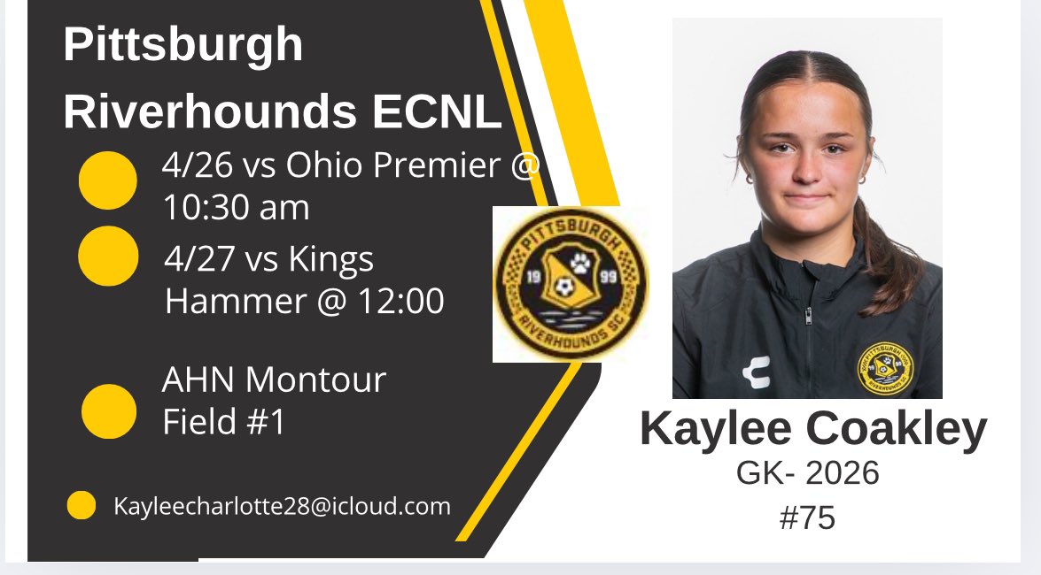 Kaylee Coakley- ECNL GK 🧤2026 (@kayleecoakley26) on Twitter photo 🚨Last home games of the season🚨
Come check out our <a href="/HoundsAcademy/">The Riverhounds Academy</a> 08 team! <a href="/ImYouthSoccer/">ECNL/GA/Recruiting/College Soccer</a> <a href="/YAthletesF/">Young Athletes Fitness</a> <a href="/gkpittsburgh/">Erik Eisenhut</a> <a href="/GoMVB/">GoMVB Get Seen. Get Serious. Get to the Next Level</a> <a href="/ugkalliance/">@unitedgkalliance</a> <a href="/SunilSportsNews/">Sports News By Sunil Sunder Raj</a> <a href="/CoastRecruits/">Coast 2 Coast Recruits</a> <a href="/collegesoccercr/">College Soccer Creator</a> <a href="/nxt1sports/">NXT 1</a> <a href="/TopPreps/">College Coach / College Scout / College Recruiter</a> <a href="/scan1ansports/">ꜱᴄᴀɴʟᴀɴ ꜱᴘᴏʀᴛꜱ™️</a> <a href="/gatorjack72/">Girls In The Game</a> <a href="/pghsoccernow/">Pittsburgh Soccer Now</a> <a href="/AHNMontourSC/">AHN Montour Sports Complex</a> <a href="/Internespo/">Internespo - College Soccer</a> 🚨Last home games of the season🚨
Come check out our <a href="/HoundsAcademy/">The Riverhounds Academy</a> 08 team! <a href="/ImYouthSoccer/">ECNL/GA/Recruiting/College Soccer</a> <a href="/YAthletesF/">Young Athletes Fitness</a> <a href="/gkpittsburgh/">Erik Eisenhut</a> <a href="/GoMVB/">GoMVB Get Seen. Get Serious. Get to the Next Level</a> <a href="/ugkalliance/">@unitedgkalliance</a> <a href="/SunilSportsNews/">Sports News By Sunil Sunder Raj</a> <a href="/CoastRecruits/">Coast 2 Coast Recruits</a> <a href="/collegesoccercr/">College Soccer Creator</a> <a href="/nxt1sports/">NXT 1</a> <a href="/TopPreps/">College Coach / College Scout / College Recruiter</a> <a href="/scan1ansports/">ꜱᴄᴀɴʟᴀɴ ꜱᴘᴏʀᴛꜱ™️</a> <a href="/gatorjack72/">Girls In The Game</a> <a href="/pghsoccernow/">Pittsburgh Soccer Now</a> <a href="/AHNMontourSC/">AHN Montour Sports Complex</a> <a href="/Internespo/">Internespo - College Soccer</a>