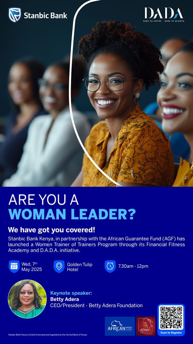 Betty Adera (@aderabetty) on Twitter photo Please save the date 7th May 2025!
It’s an honor to deliver the key note address in this Women Training of Trainer program for financial fitness at the invite of <a href="/StanbicKE/">Stanbic Bank Kenya</a> . As a DADA myself, i can attest to the value of a financial partner that grows with its members, Please save the date 7th May 2025!
It’s an honor to deliver the key note address in this Women Training of Trainer program for financial fitness at the invite of <a href="/StanbicKE/">Stanbic Bank Kenya</a> . As a DADA myself, i can attest to the value of a financial partner that grows with its members,