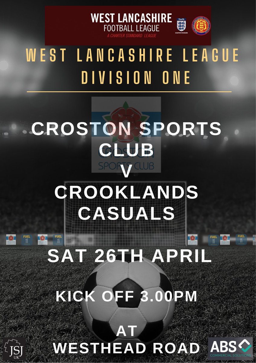 Football ⚽️ 

This Saturday Croston Sports Club host Crooklands Casuals in our final league game of the season. 

Kick off 3pm. 

Bar open from 10am.