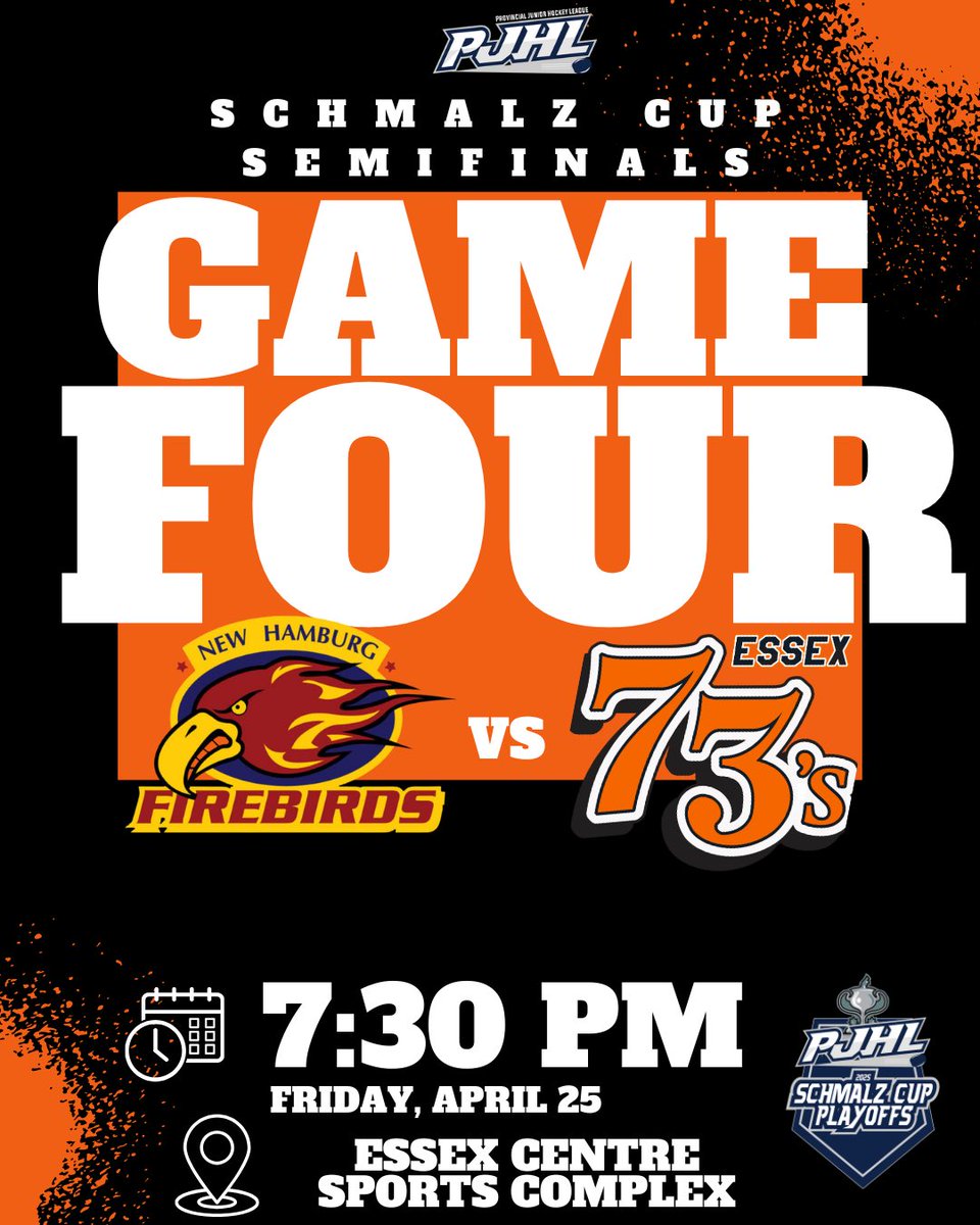 The 73’s have their biggest game of the season to date, tonight at home as they hope to take a pivotal 3-1 series lead over the New Hamburg Firebirds. Puck drop 7:30pm. Box office opens at 6pm. LET’S PACK THE RINK, ESSEX! #webleedorange #73srevengetour