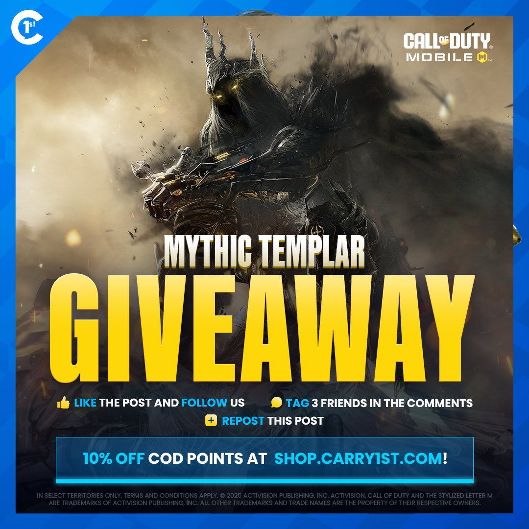 👑Retake the throne with the Mythic Templar Draw giveaway!

All you have to do is follow these easy steps 👇

🔹Like this post
🔹Follow us 
🔹Tag 3 friends in the comments   
🔹Repost this post 

📅Winners will be announced next week! So hurry and enter!  GL HF!  

#carry1st