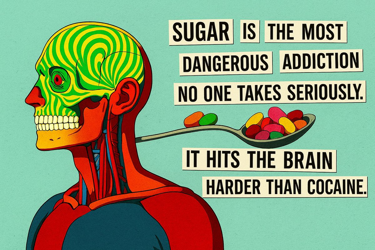 Sugar is the most dangerous addiction no one takes seriously.

It hits the brain harder than cocaine.

Here’s how it hijacks your brain and how to break free: 🧵👇