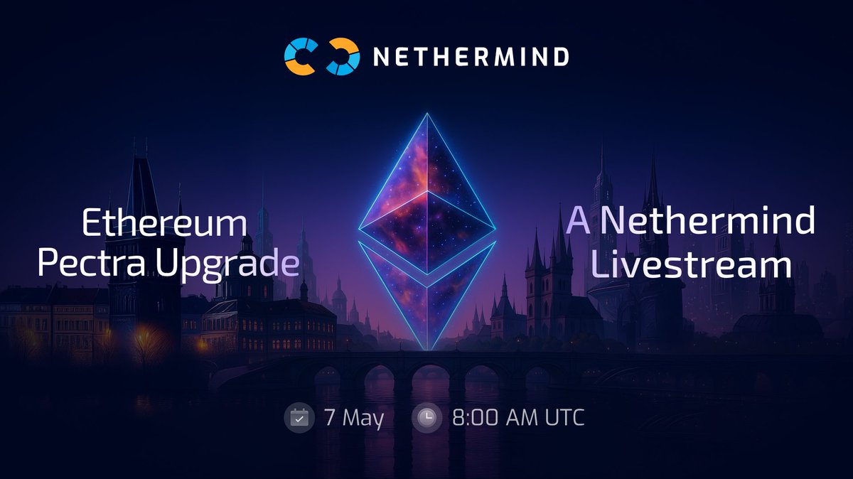 Nethermind (@nethermindeth) on Twitter photo The Ethereum Pectra upgrade is almost here.
Join us for Nethermind's livestream on:
📅May 7th at 8:00 AM UTC
and sign up to our Luma invite to get the latest updates: lu.ma/9otzca1m
As with every upgrade, this year's lineup features experts from across the <a href="/ethereum/">Ethereum.org</a> The Ethereum Pectra upgrade is almost here.
Join us for Nethermind's livestream on:
📅May 7th at 8:00 AM UTC
and sign up to our Luma invite to get the latest updates: lu.ma/9otzca1m
As with every upgrade, this year's lineup features experts from across the <a href="/ethereum/">Ethereum.org</a>