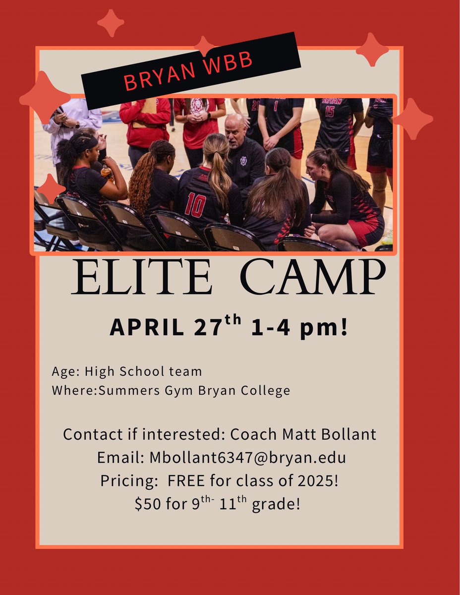 CoachBollant (@coachbollant) on Twitter photo Going to be a great camp still have some spots available! <a href="/BryanAthletics/">Bryan College Athletics</a> <a href="/Bryan_WBB/">Bryan College WBB</a> Going to be a great camp still have some spots available! <a href="/BryanAthletics/">Bryan College Athletics</a> <a href="/Bryan_WBB/">Bryan College WBB</a>