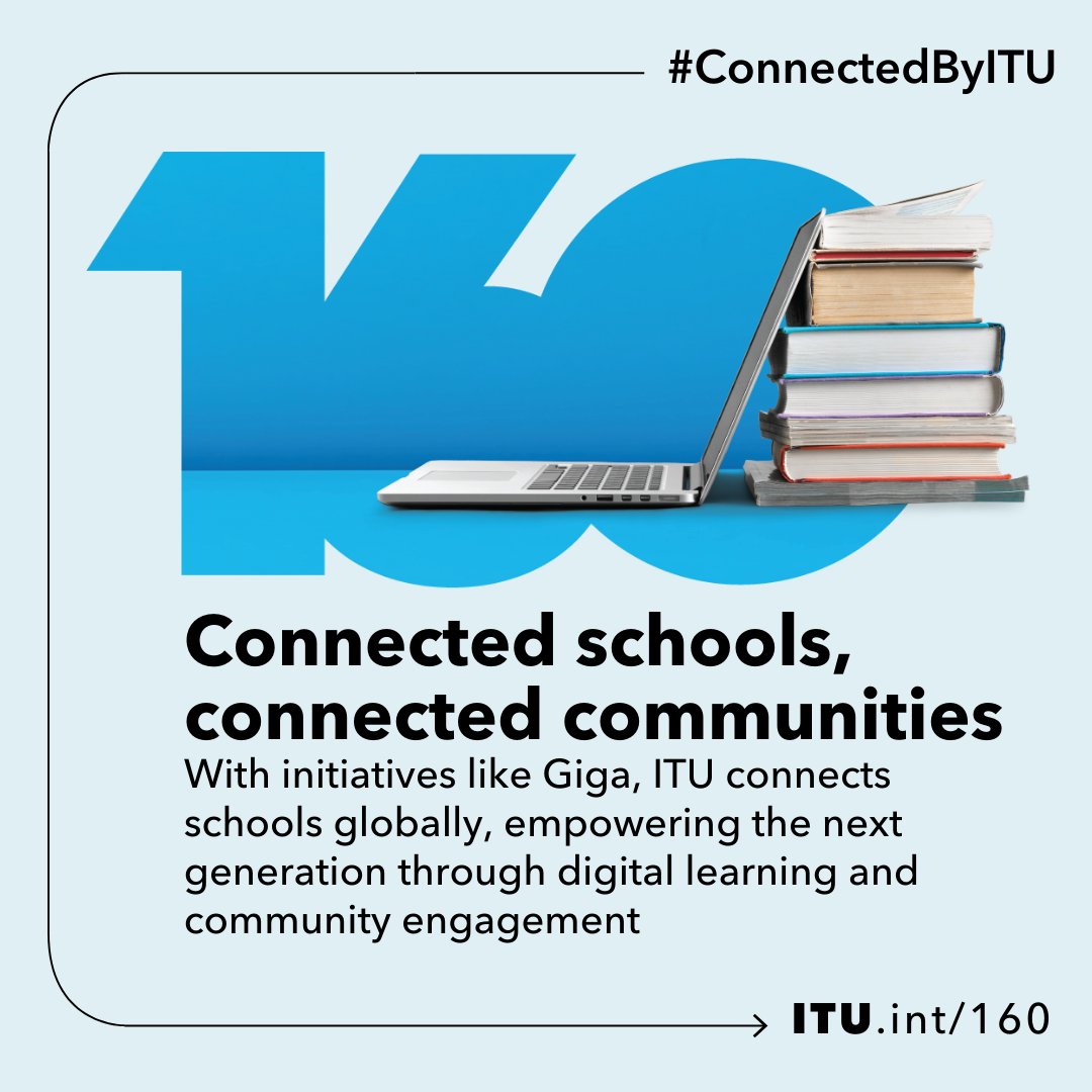 Int’l Telecommunication Union (@itu) on Twitter photo Did you know half the world’s schools are not connected to the Internet and the opportunities it brings?
<a href="/ITU/">Int’l Telecommunication Union</a> <a href="/UNICEF/">UNICEF</a> <a href="/Gigaglobal/">Giga</a> are working to connect all schools by 2030, and every young person to information, opportunity, and choice.
Education. #ConnectedByITU.
#ITU160 Did you know half the world’s schools are not connected to the Internet and the opportunities it brings?
<a href="/ITU/">Int’l Telecommunication Union</a> <a href="/UNICEF/">UNICEF</a> <a href="/Gigaglobal/">Giga</a> are working to connect all schools by 2030, and every young person to information, opportunity, and choice.
Education. #ConnectedByITU.
#ITU160
