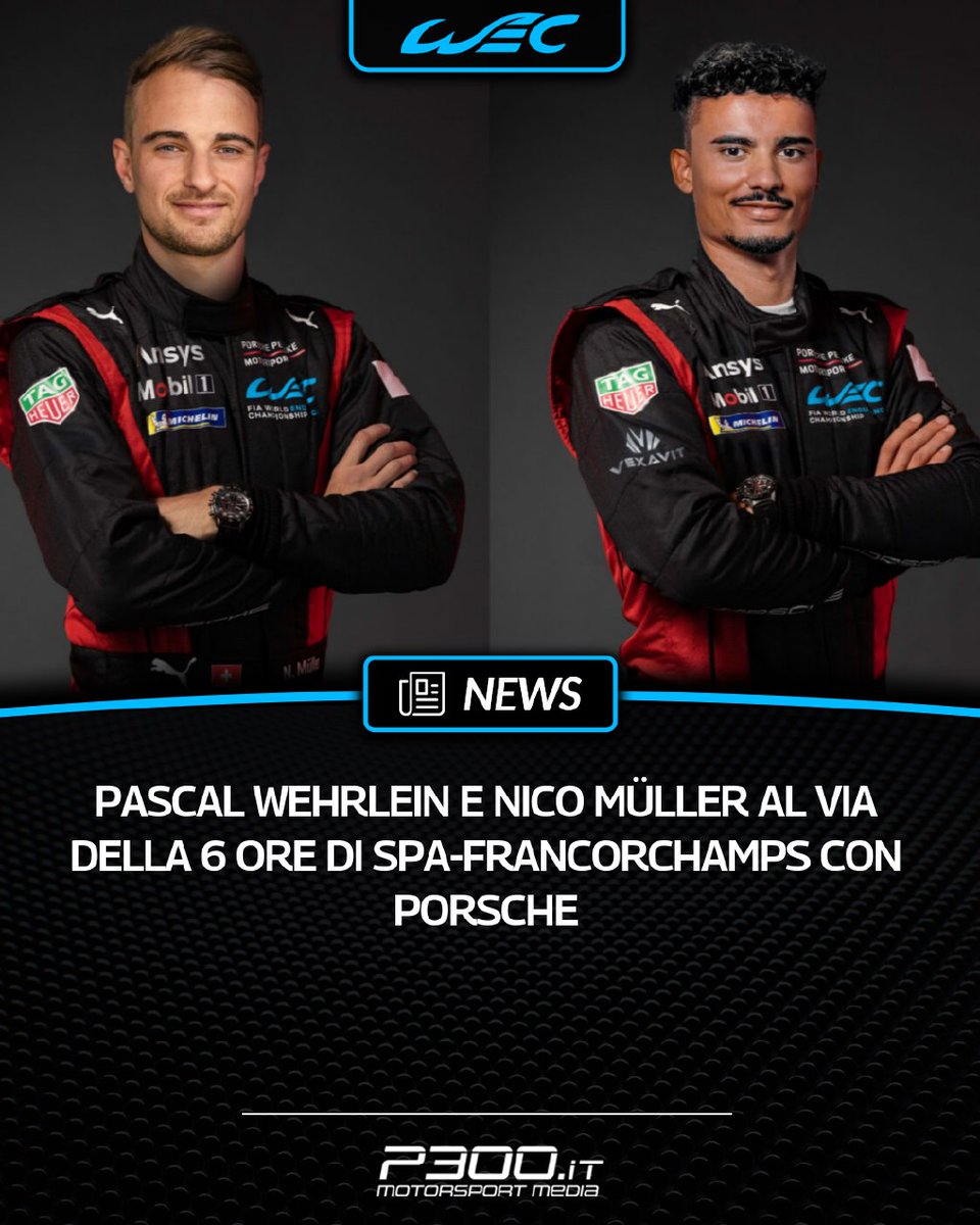 P300it's tweet photo. WEC | Pascal Wehrlein e Nico Müller al via della 6 Ore di Spa-Francorchamps con Porsche

✍️ di Riccardo Puccetti

#WEC #Endurance #WEC2025 #TeamPenske #Porsche #PascalWehrlein #NicoMuller #Muller #Wehrlein #6hSpaFrancorchamps #spafrancorchamps 

🔗 https://t.co/leGPFFDs3t https://t.co/jkLw7j7Cm0
