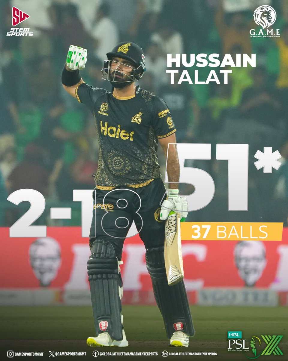 Stem Sports (@stemsports1) on Twitter photo An all round performance at GSL π«‘
<a href="/HussainTallat12/">Hussain Tallat</a> aced it for <a href="/PeshawarZalmi/">Peshawar Zalmi</a> as they sealed a 7 wickets victory against the home team in the ongoing #HBLPSLX
#IamGAME #StemSports #HussainTalat #HBLPSLX #cricketfever #pakistan #explore An all round performance at GSL π«‘
<a href="/HussainTallat12/">Hussain Tallat</a> aced it for <a href="/PeshawarZalmi/">Peshawar Zalmi</a> as they sealed a 7 wickets victory against the home team in the ongoing #HBLPSLX
#IamGAME #StemSports #HussainTalat #HBLPSLX #cricketfever #pakistan #explore