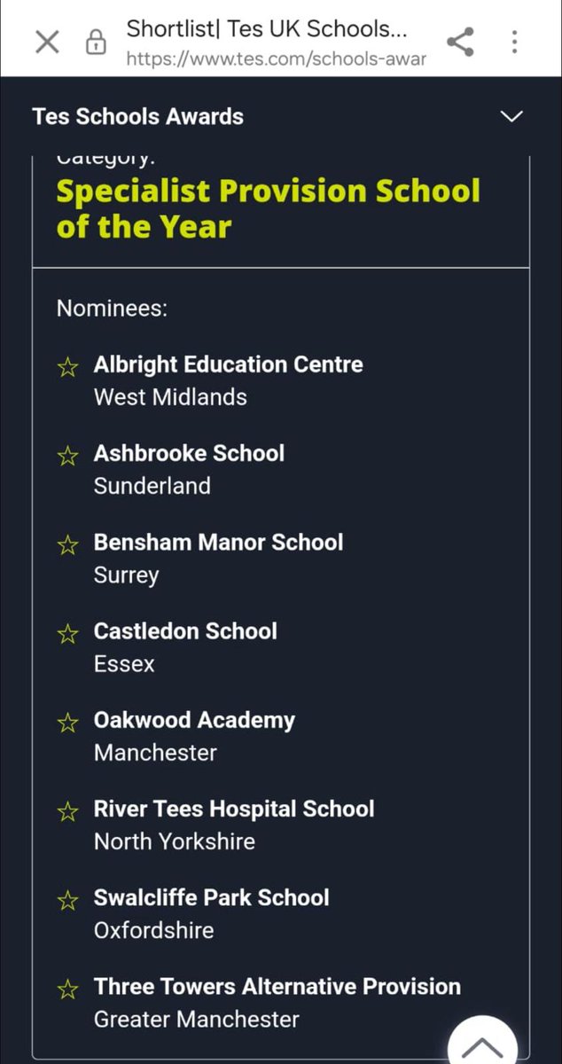 Delighted <a href="/AlbrightCentre/">Albright Education Centre</a> has been shortlisted as Specialist Provision School of the Year in the @TES awards 🤩 #Inclusion #SEND #ThisisAP