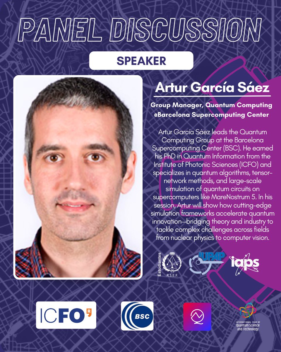 plancks25's tweet photo. Thrilled to have Artur García Sáez (BSC Quantum Computing) on our panel! 🌐💻 He’ll show how MareNostrum 5 simulations &amp; quantum algorithms drive breakthroughs from nuclear physics to computer vision. 🚀🔬
Join us at #Plancks2025
#QuantumComputing #Innovation @IAPS_physics https://t.co/NfQRSGzIM8