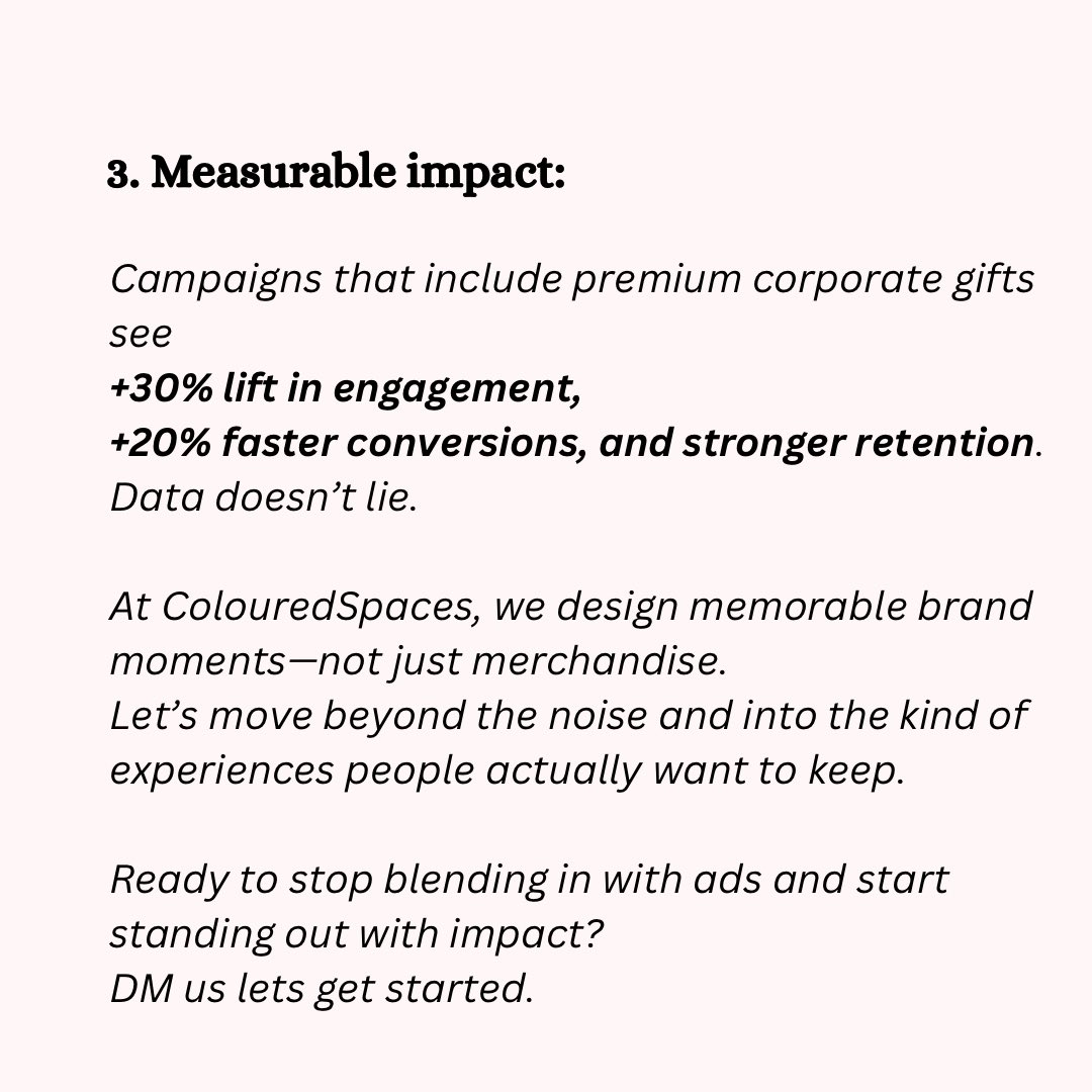 colouredspaces's tweet image. Ads get scrolled past. Gifts get talked about.
Traditional marketing has its place—but if you want to create real emotion, you’ve got to deliver something people can feel.
Here’s why experiential gifting is winning the brand love game.
#marketingstrategy #marketingsolutions #gift