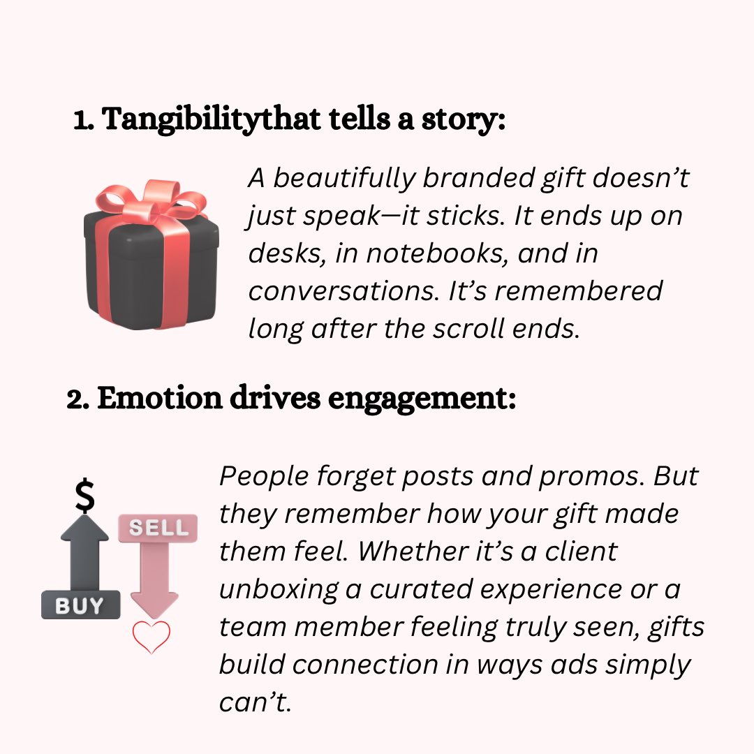 colouredspaces's tweet image. Ads get scrolled past. Gifts get talked about.
Traditional marketing has its place—but if you want to create real emotion, you’ve got to deliver something people can feel.
Here’s why experiential gifting is winning the brand love game.
#marketingstrategy #marketingsolutions #gift
