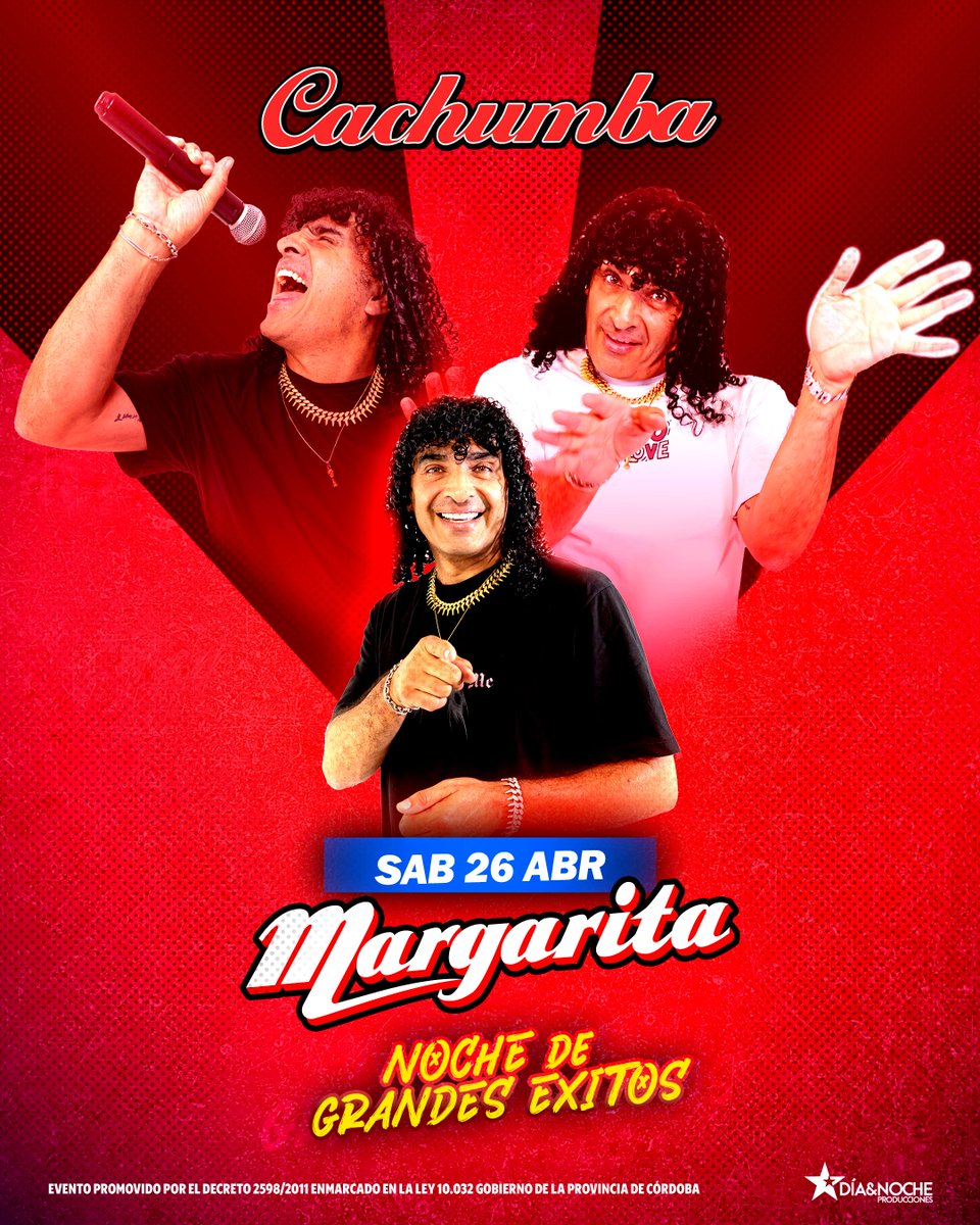 📅SÁBADO 26 DE ABRIL
🎤NOCHE DE GRANDES ÉXITOS
🎟️¡GESTIONA TU INVITACIÓN ESPECIAL SIN CARGO EN EL SIGUIENTE LINK goo.su/pwdvJGP
✨ Vení a vivir una noche única con todos los clásicos que te hacen vibrar 🎶
🥳 ¡Reencuentros, alegría y puro cuarteto!
📍 MARGARITA - CÓRDOBA