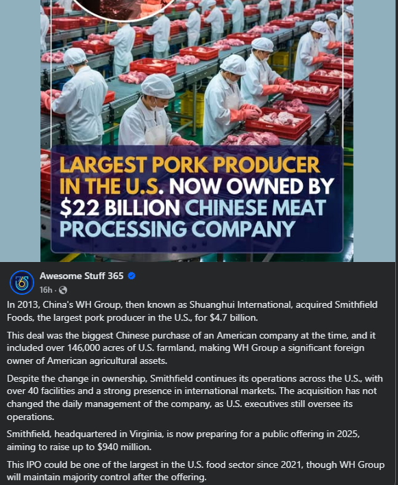 This is a national security risk. If the US goes to war with China, this is how it will destroy America: poisoning American food.