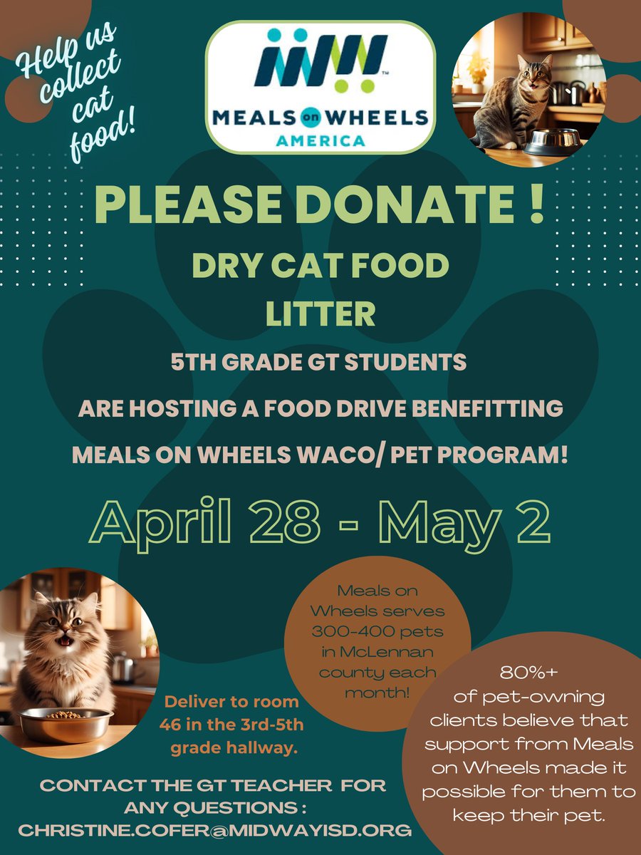 Please consider supporting this important community service project starting Monday! #speegleville #midwayisd #mealsonwheels #communityservice