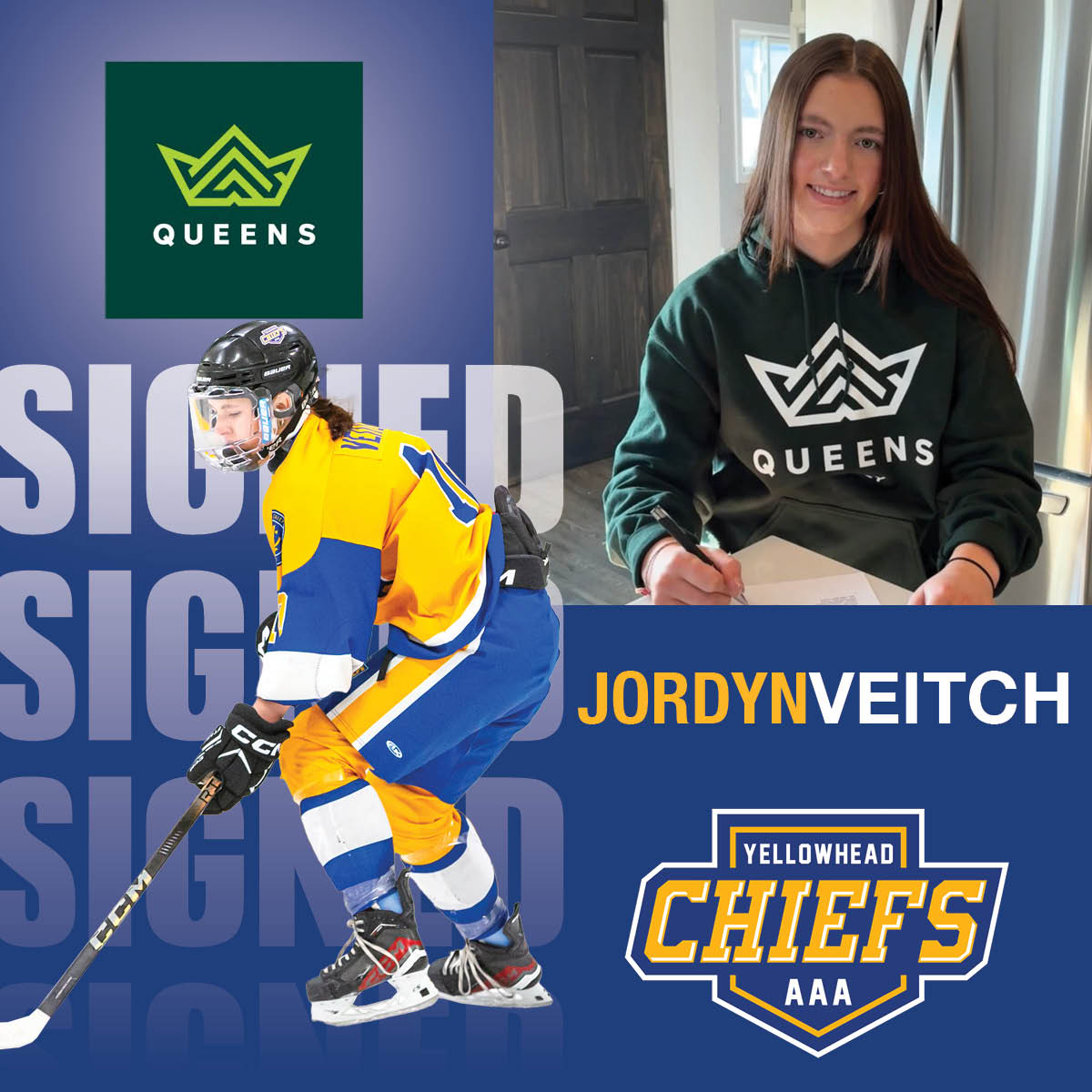 COMMITMENT ALERT!

Congratulations to Jordyn Vetch on signing to play with the Red Deer Queens Women's Hockey team in the 2025/25 season!