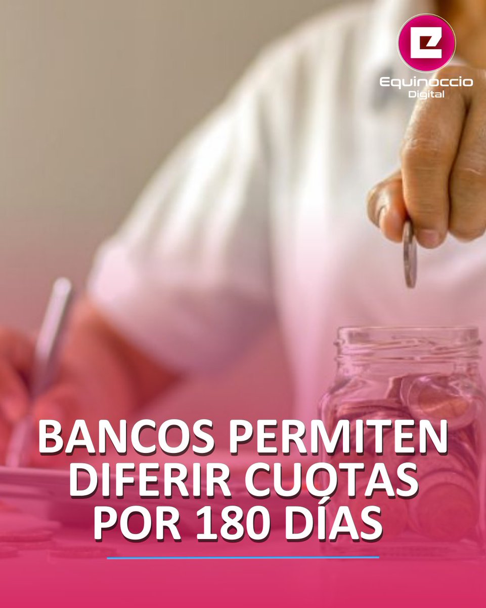 🟣Desde este 24 de abril, los usuarios del sistema financiero pueden diferir hasta por 180 días el pago de sus cuotas por vencer, esta medida fue anunciada por la Asociación de Bancos Privados del Ecuador. Aplica tanto para personas como para empresas, dependiendo del análisis de