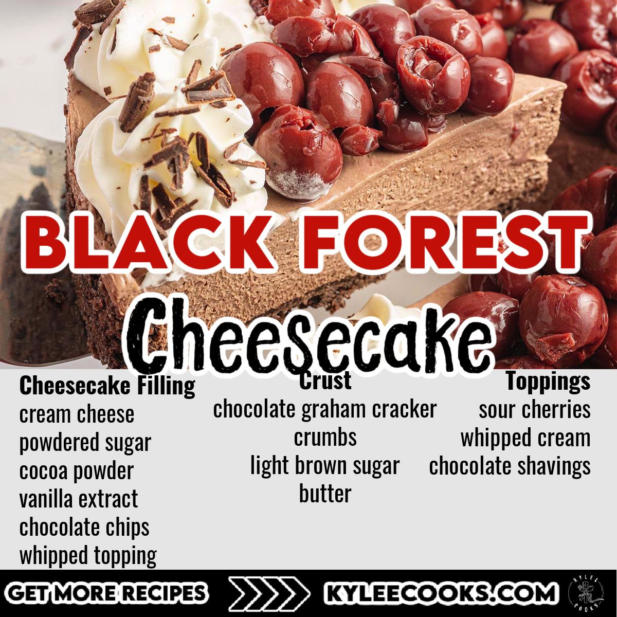 kyleecooks's tweet image. Make dessert extra special with Black Forest Cheesecake! 🍫 A crowd-pleaser filled with chocolate, cherries, and cream. #CheesecakeLovers #BakingFun #KyleeCooks kyleecooks.com/black-forest-c…