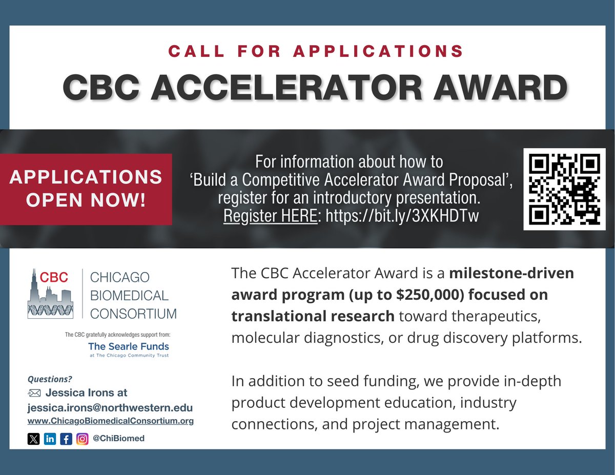 How can $250K can help your research? 

The CBC Accelerator Award supports:
💰 Preclinical studies
🧬 Prototype development
📑 IP &amp; regulatory strategy
🤝 Industry connections

Register for how to ‘Build a Competitive Accelerator Award Proposal’ HERE. ow.ly/zLHa50VCY6a