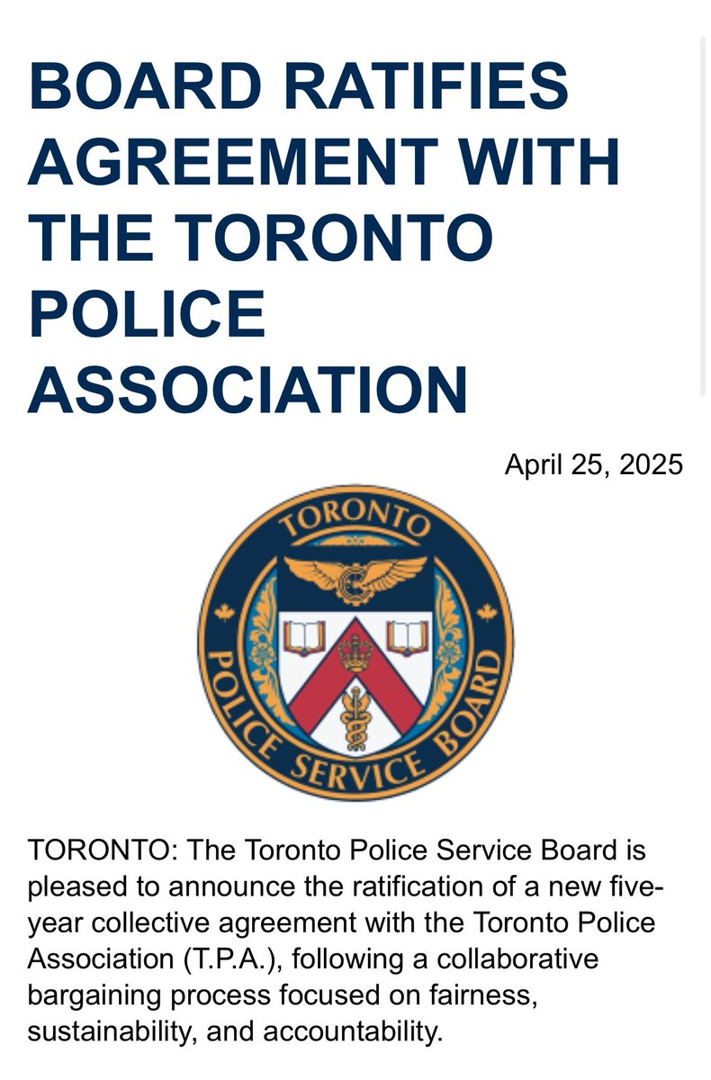 Toronto Police Service Board (@tpsboard) on Twitter photo We've unanimously voted to ratify an agreement with the <a href="/TPAca/">Toronto Police Association</a> reflecting our "continued commitment to implementing common-sense reforms, while also making significant investments to attract & retain the best & brightest Members to keep Torontonians safe.ā tpsb.ca/component/acym⦠We've unanimously voted to ratify an agreement with the <a href="/TPAca/">Toronto Police Association</a> reflecting our "continued commitment to implementing common-sense reforms, while also making significant investments to attract & retain the best & brightest Members to keep Torontonians safe.ā tpsb.ca/component/acymā¦