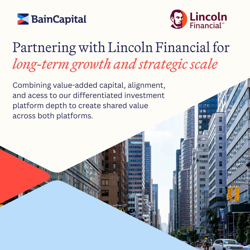 Bain Capital (@baincapital) on Twitter photo We're pleased to share our long-term strategic partnership with <a href="/LincolnFncl/">Lincoln Financial</a> to support the company's continued growth and transformation while expanding the scale and reach of our global investment platform. We will serve as a strategic asset manager across private credit, We're pleased to share our long-term strategic partnership with <a href="/LincolnFncl/">Lincoln Financial</a> to support the company's continued growth and transformation while expanding the scale and reach of our global investment platform. We will serve as a strategic asset manager across private credit,