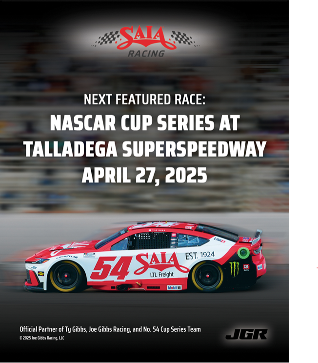 The No. 54 Saia Toyota is back on track this Sunday with Joe Gibbs Racing for the Jack Link’s 500 at Talladega—one of NASCAR’s most iconic tracks. 

📅 April 27 | 🕒 3 p.m. ET | 📺 FOX &amp; FOX Sports App

We’re driven to deliver—on the track and on the road. #saiaracing