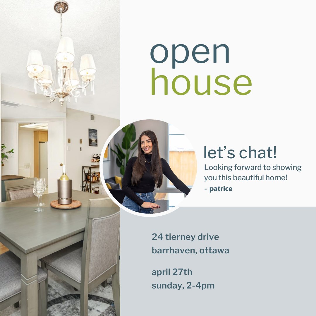 Open House Alert! 🏡

Join us this Sunday, April 27, from 2-4 PM for an Open House at 24 Tierney Drive, Barrhaven!