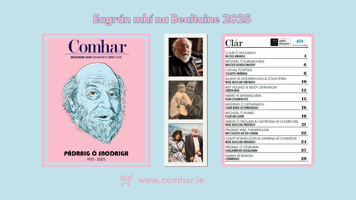 COMHAR (@iriscomhar) on Twitter photo Eagrán speisialta in ómós do Phádraig Ó Snodaigh (1935-2025) 💚
🔗 Comhar mhí na Bealtaine ar fáil anois: comhar.ie/leabhair/iris-…
#gaeilge #comhar
<a href="/Gaelscriobh/">Aontas na Scríbhneoirí</a> <a href="/IrishWritersCtr/">Irish Writers Centre</a> <a href="/artscouncil_ie/">The Arts Council / An Chomhairle Ealaíon</a> <a href="/ForasnaGaeilge/">Foras na Gaeilge</a> Eagrán speisialta in ómós do Phádraig Ó Snodaigh (1935-2025) 💚
🔗 Comhar mhí na Bealtaine ar fáil anois: comhar.ie/leabhair/iris-…
#gaeilge #comhar
<a href="/Gaelscriobh/">Aontas na Scríbhneoirí</a> <a href="/IrishWritersCtr/">Irish Writers Centre</a> <a href="/artscouncil_ie/">The Arts Council / An Chomhairle Ealaíon</a> <a href="/ForasnaGaeilge/">Foras na Gaeilge</a>