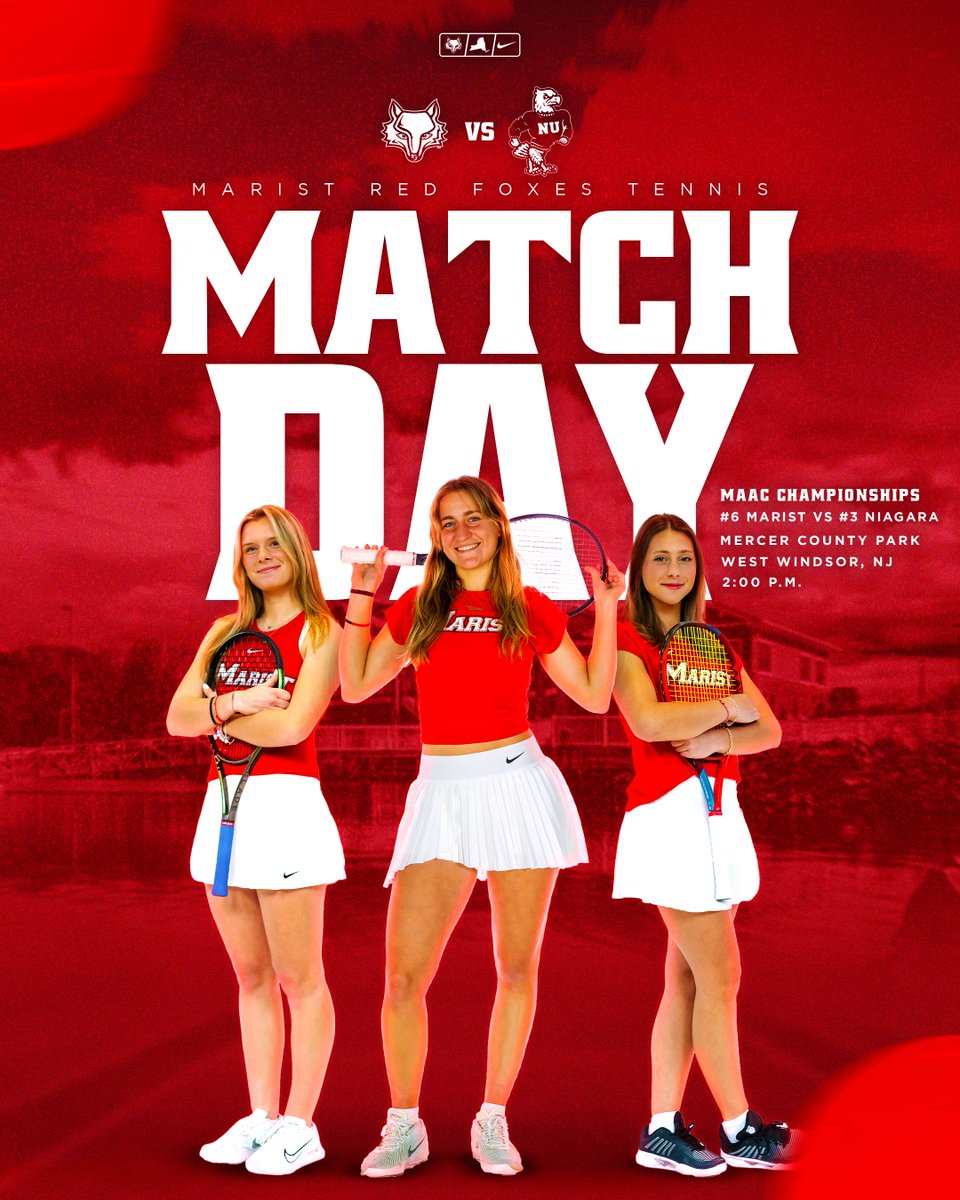 MAAC CHAMPIONSHIPS MATCH DAY!!!

First round coming up!

🆚 #3 Niagara
📍 West Windsor, NJ | Mercer County Park Tennis Center
⏰ 2 PM
📊 bit.ly/4cNp5s7

#goredfoxes | #maristtennis