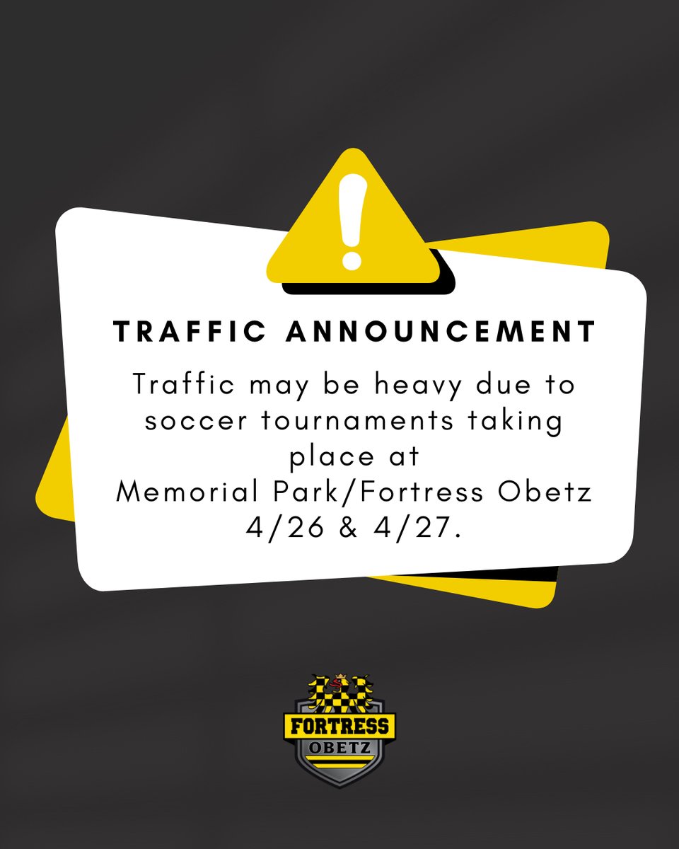 Heads up, Obetz! We’ve got a big soccer tournament coming to Memorial Park this weekend, so expect extra traffic and lots of visitors on Saturday and Sunday. ⚽️